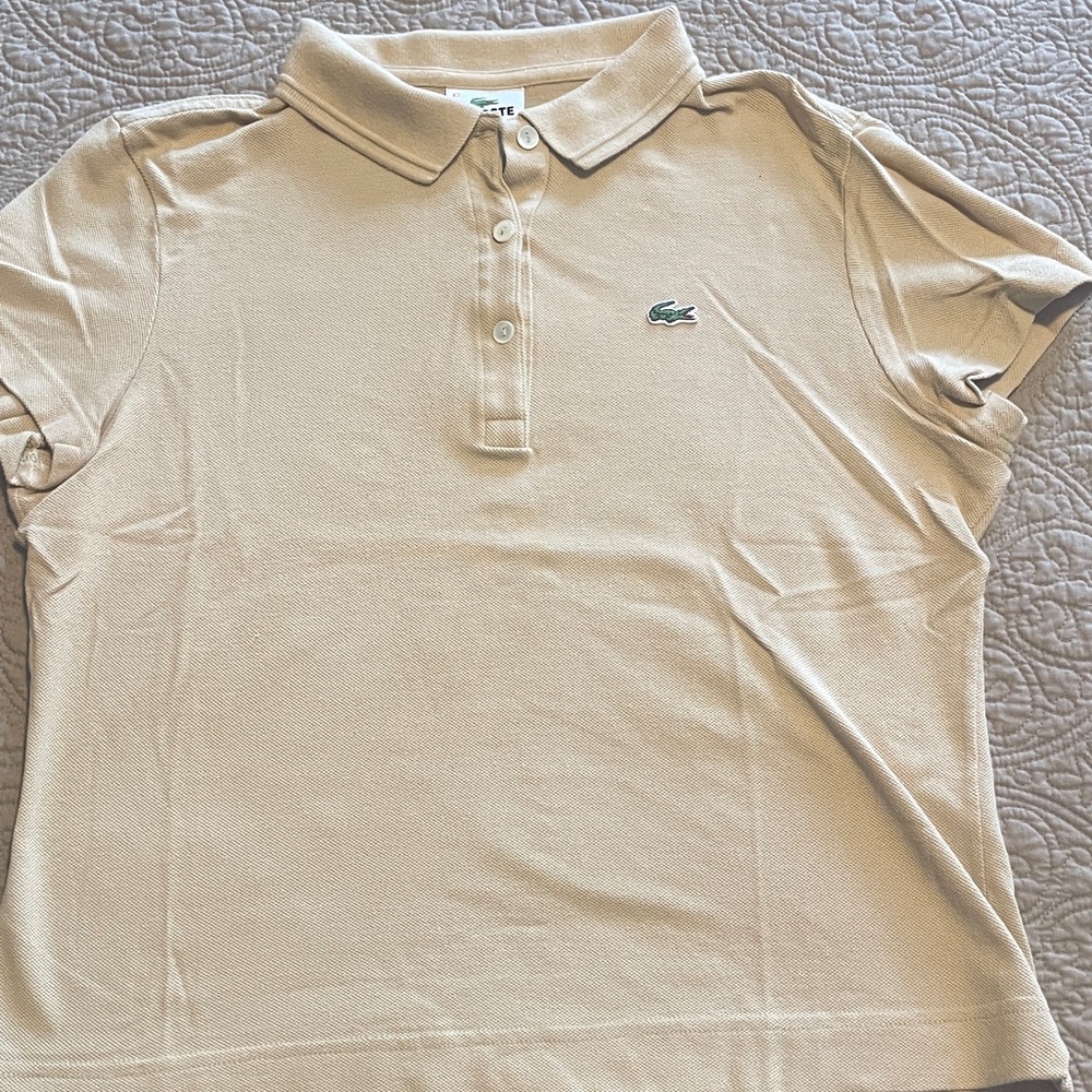 Lacoste Light Tan Polo Shirt with Green Logo